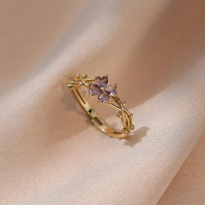 Adjustable Amethyst Violet Floral Ring