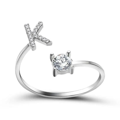 Adjustable Dainty Diamond Letter Initial Ring