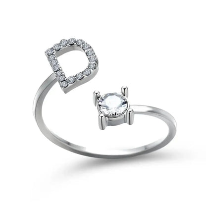 Adjustable Dainty Diamond Letter Initial Ring