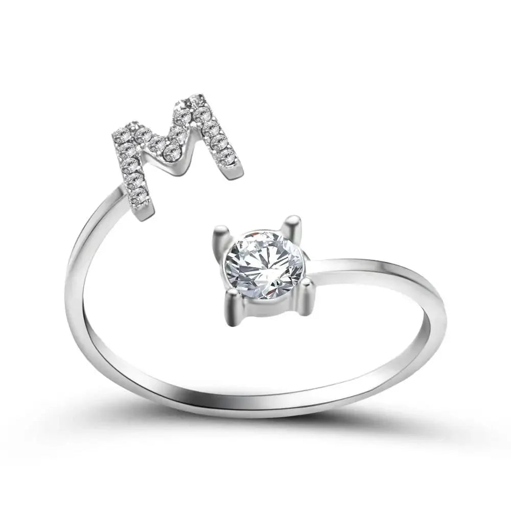 Adjustable Dainty Diamond Letter Initial Ring
