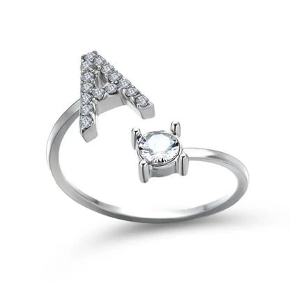 Adjustable Dainty Diamond Letter Initial Ring