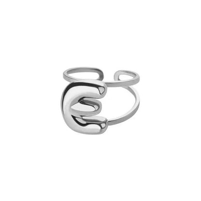Adjustable Open Band Bubble Letter Initial Ring