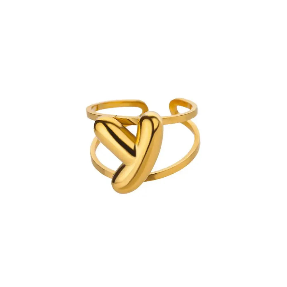 Adjustable Open Band Bubble Letter Initial Ring