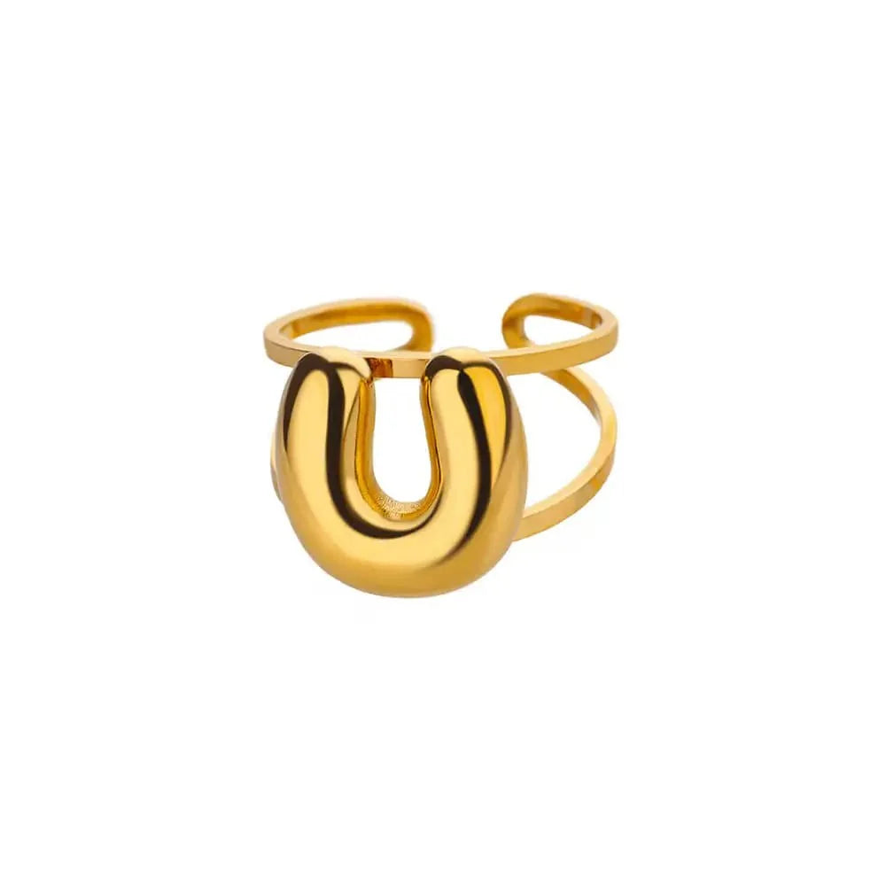 Adjustable Open Band Bubble Letter Initial Ring