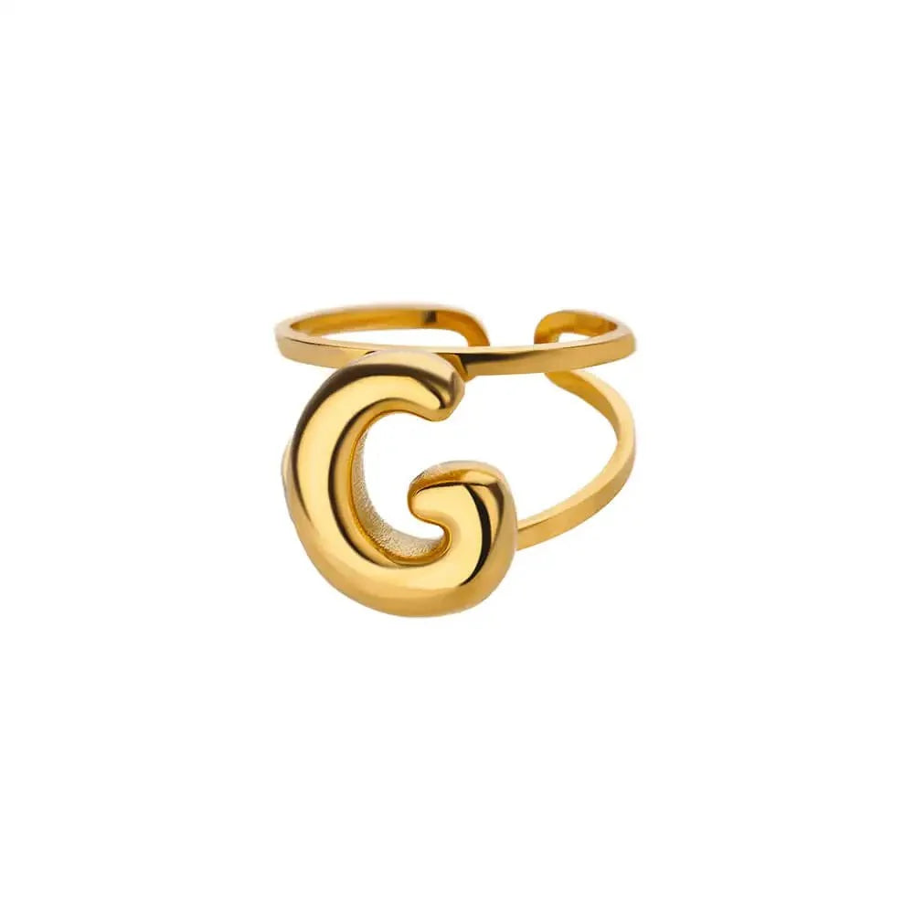 Adjustable Open Band Bubble Letter Initial Ring