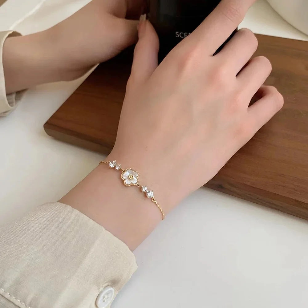 Adjustable Textured Floral Shell Diamond Bracelet
