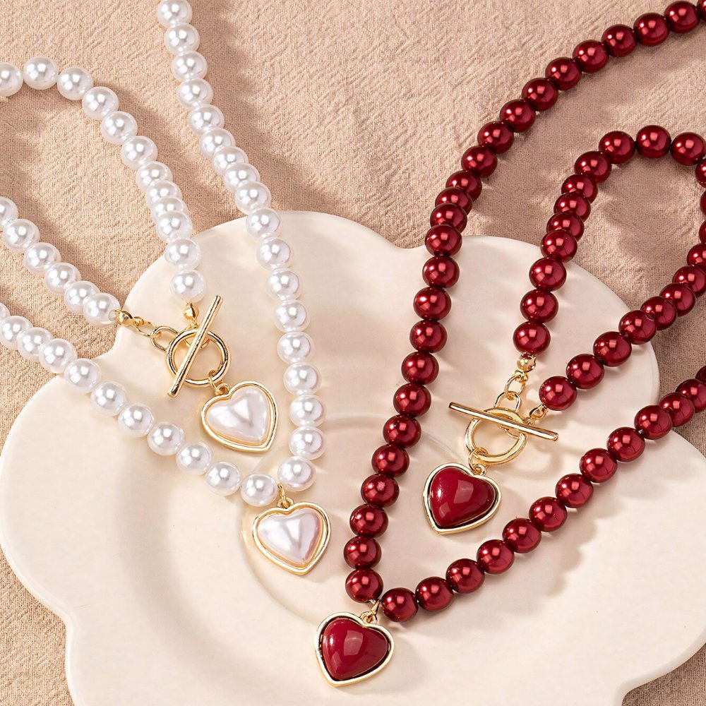 2pc Beaded Heart Pendant Bracelet and Necklace Set