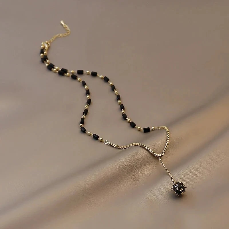 Black and Gold Crystal Ball Necklace