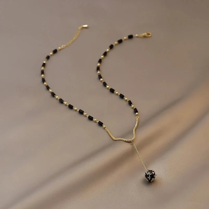 Black and Gold Crystal Ball Necklace