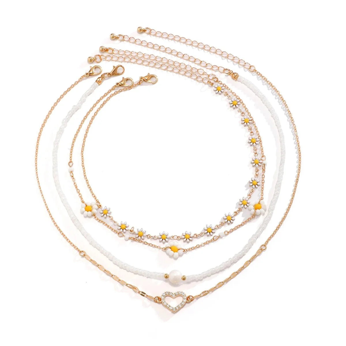 Boho Spring Daisy Necklace Stack