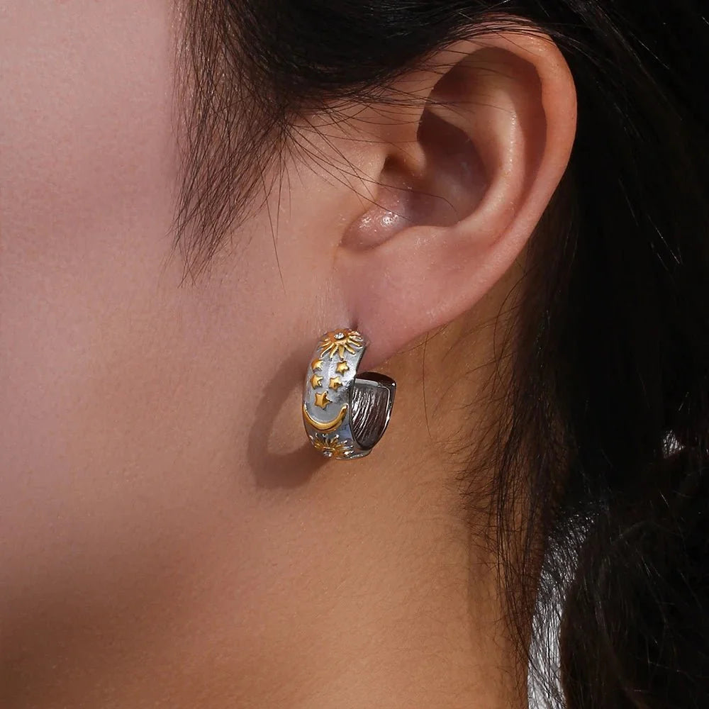 Chunky Astrology Embossed Hoop Earrings