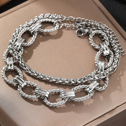Chunky Paperclip & Weave Chain Bracelet Set