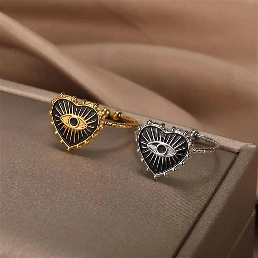 Classy Evil Eye Heart & Rectangle Rings