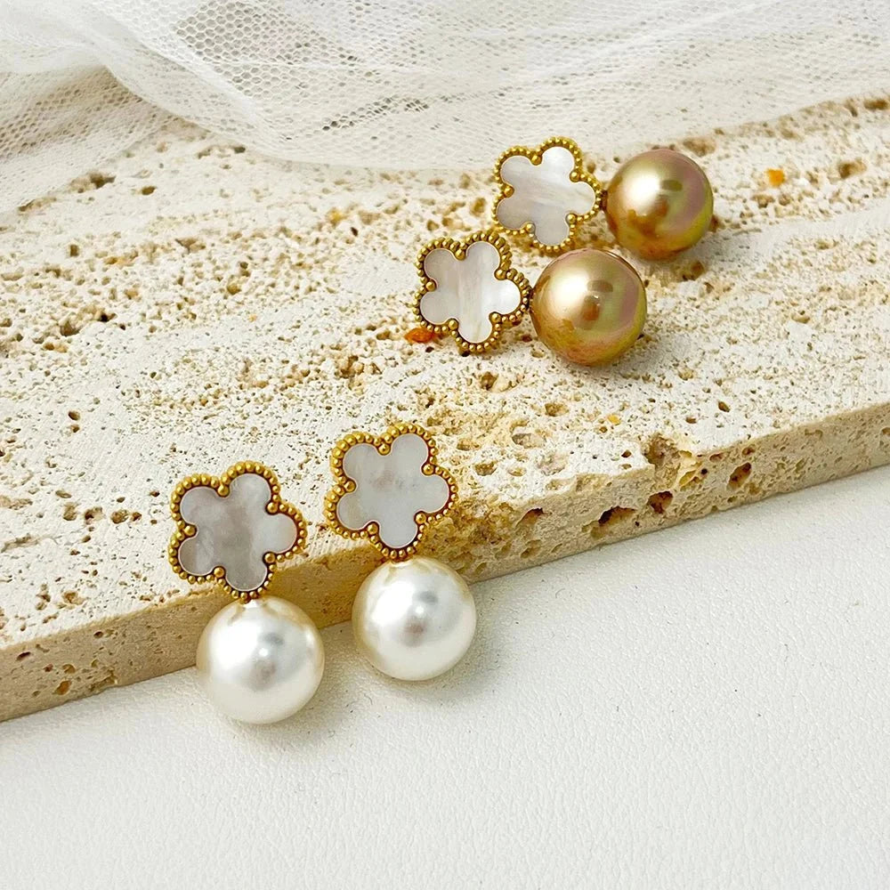 Classy Floral Pearl Ball Earrings