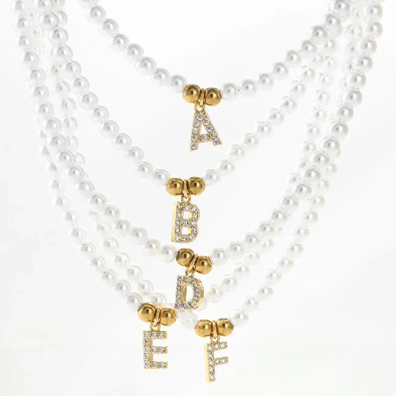 Classy Pearl Dainty Initial Letter Necklace