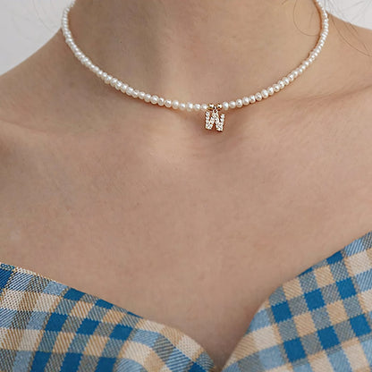 Classy Pearl Dainty Initial Letter Necklace