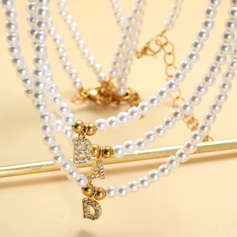 Classy Pearl Dainty Initial Letter Necklace