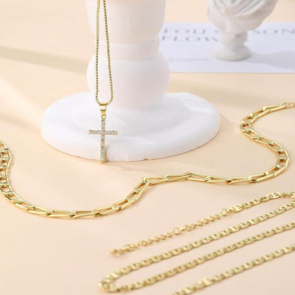 3pc 14k Layered Cross Necklace Stack