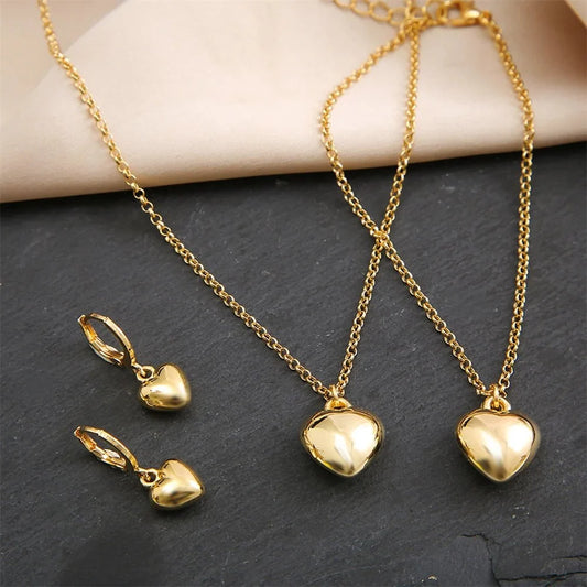 Dainty Balloon Heart Necklace, Bracelet, and Earring Set