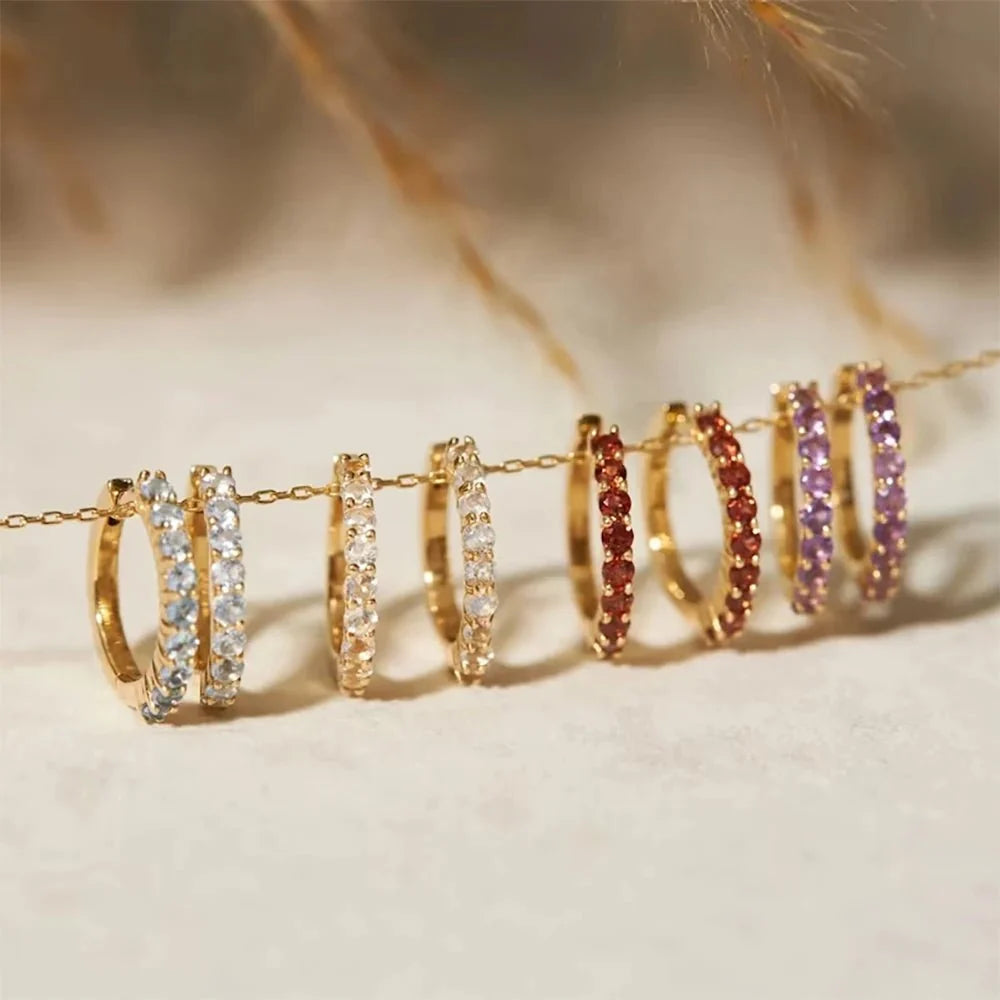 Dainty Birthstone Hoop Huggie Earrings