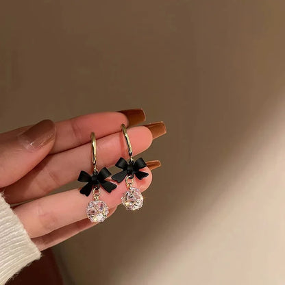 Dainty Bow Diamond Dangle Earrings