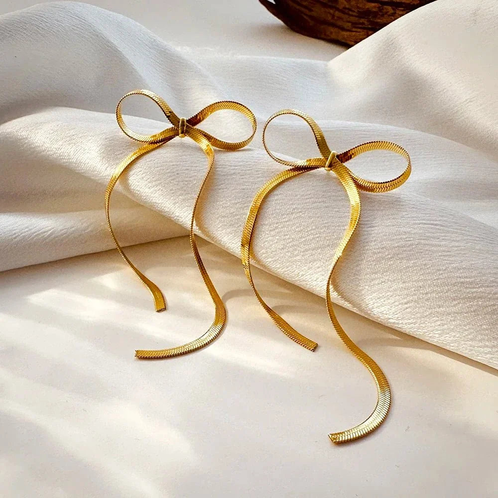 Dainty Bow Tassel Earrings