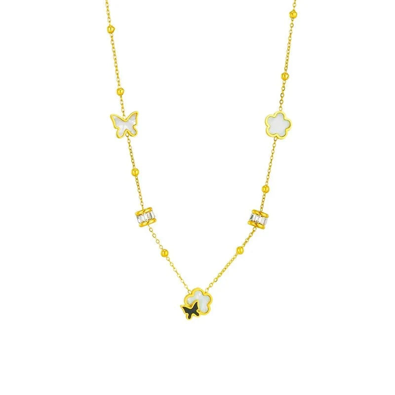 Dainty Clover Butterfly Diamond Necklace