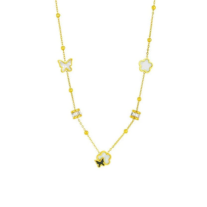 Dainty Clover Butterfly Diamond Necklace