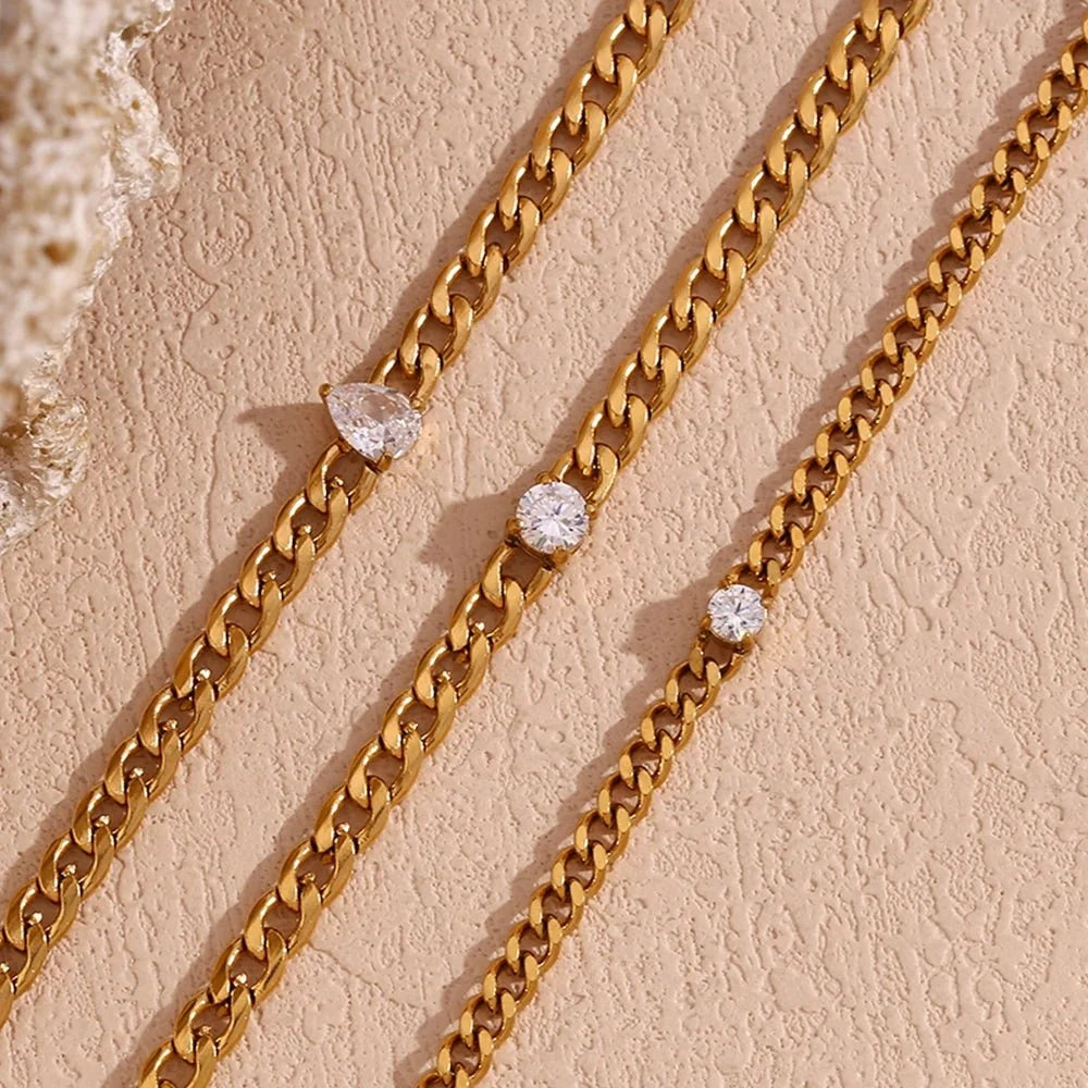 Dainty Diamond Set Gold Cuban Bracelets
