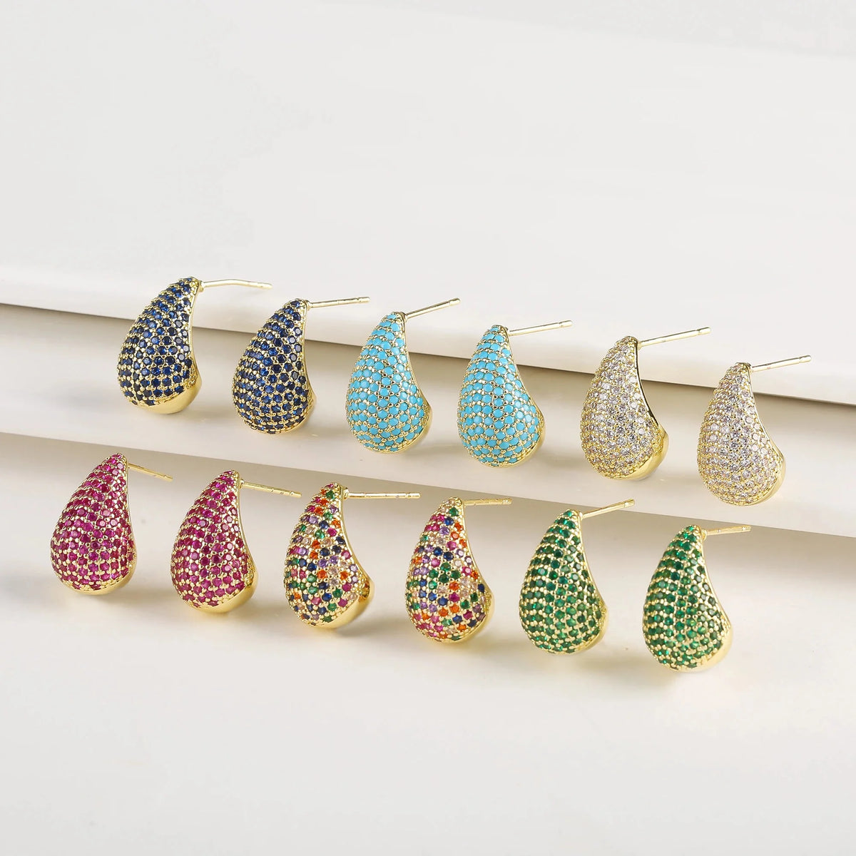 Dainty Glimmering Diamond Teardrop Earrings