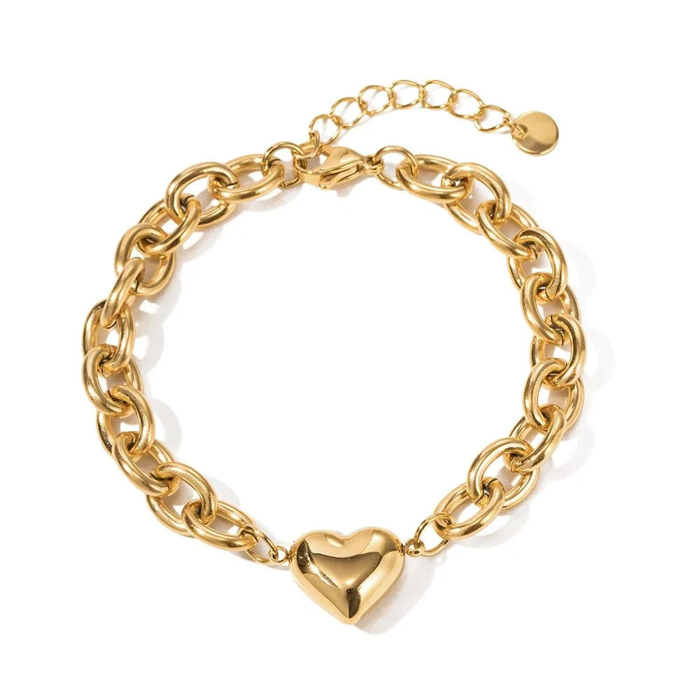 Dainty Gold Chain Link Heart Bracelet