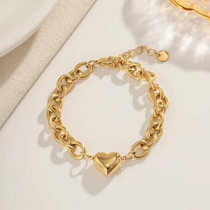 Dainty Gold Chain Link Heart Bracelet
