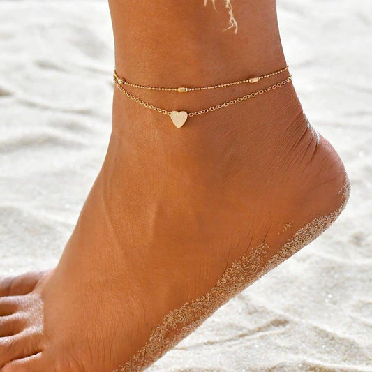 2pc Dainty Heart Anklet Set
