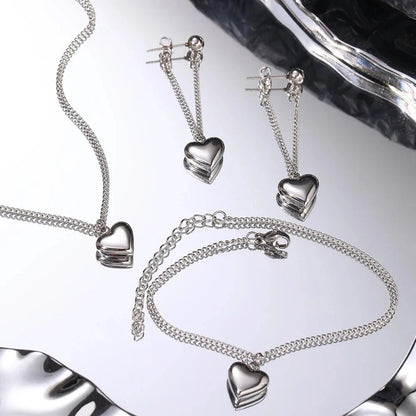 Dainty Heart Chain Necklace, Bracelet, and Earring Set
