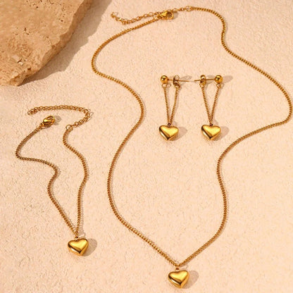 Dainty Heart Chain Necklace, Bracelet, and Earring Set