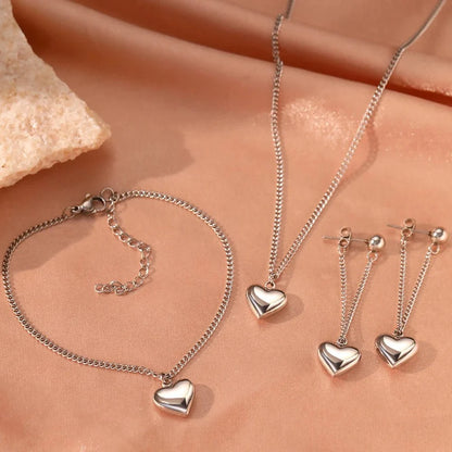 Dainty Heart Chain Necklace, Bracelet, and Earring Set