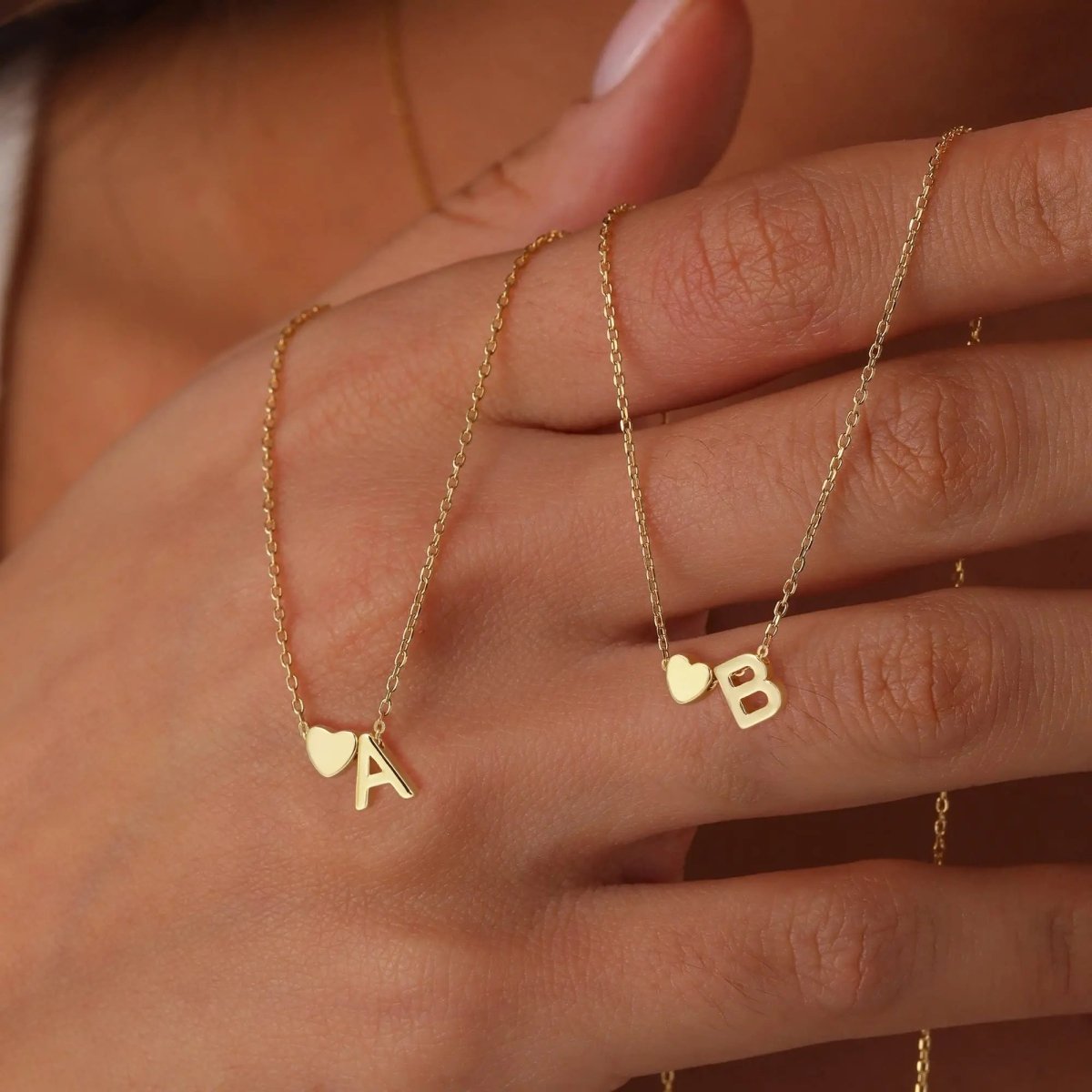Dainty Heart Accented Letter Initial Necklace