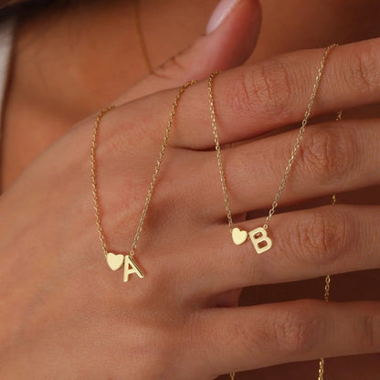 Dainty Heart Accented Letter Initial Necklace
