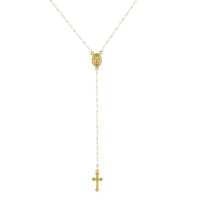Dainty Lariat Cross Rosary Necklace