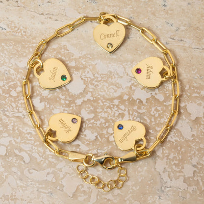 Dainty Name & Birthstone Heart Charm Paperclip Bracelet