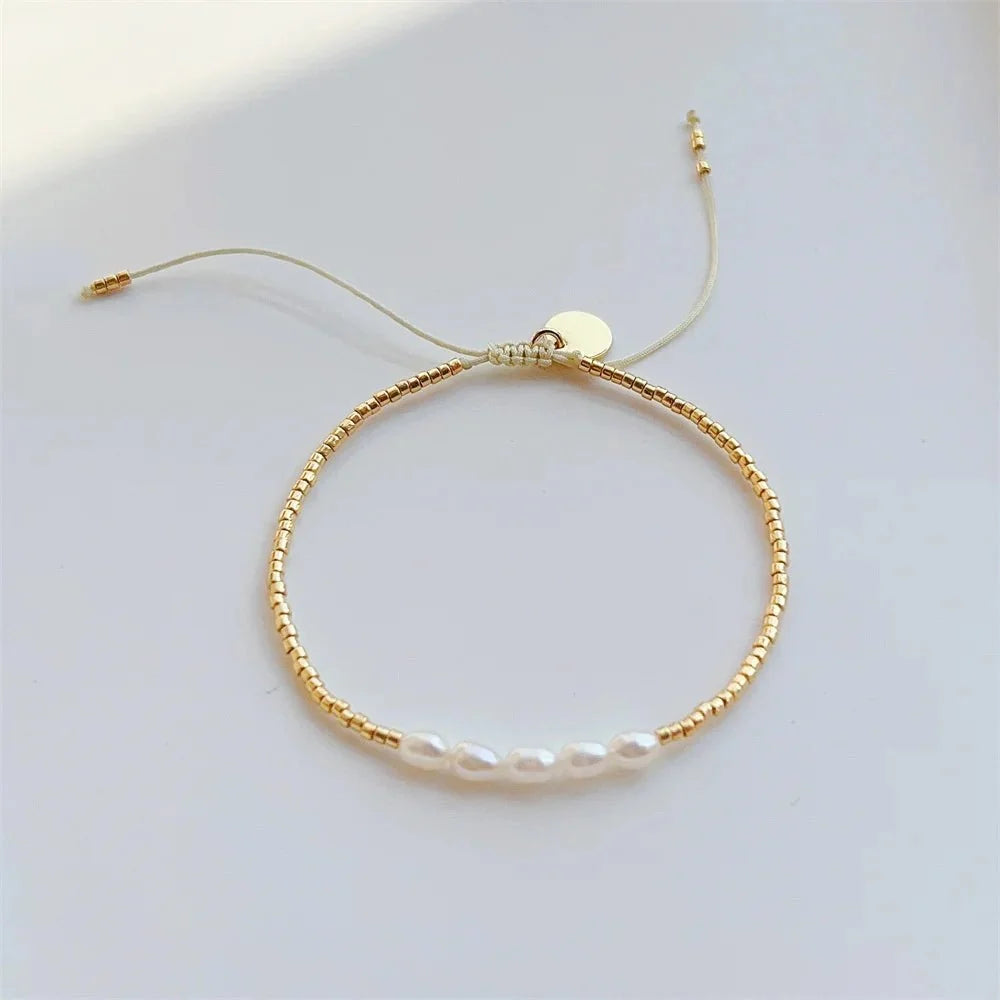 Dainty Pearl Golden Beaded Bracelet