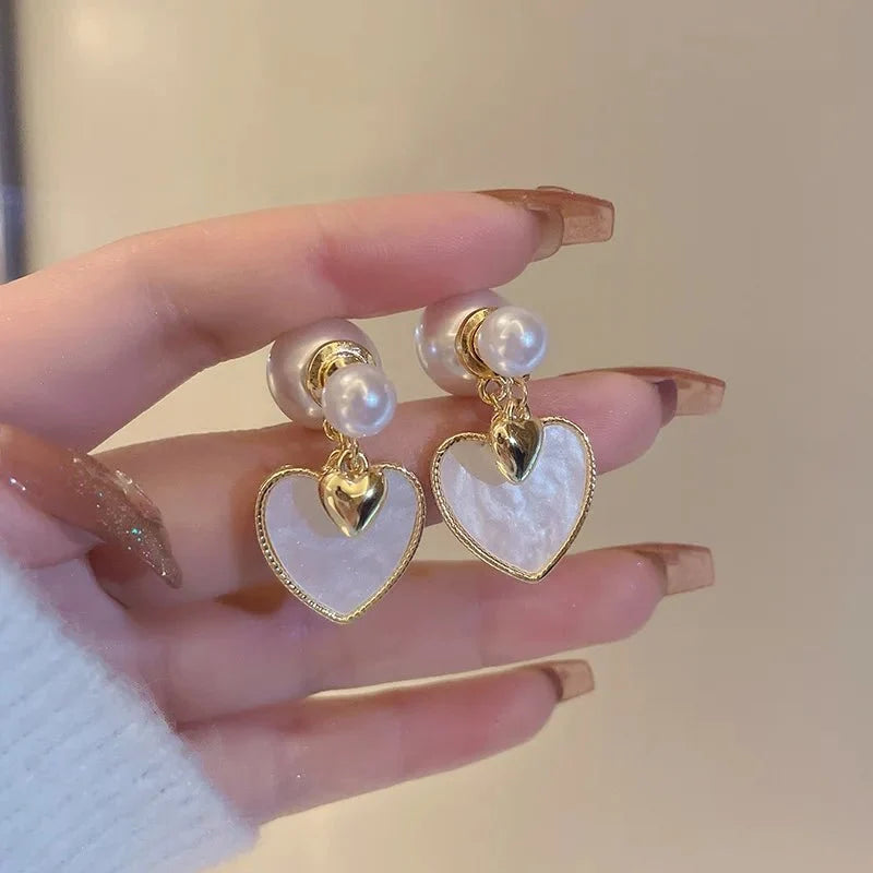 Dainty Pearl Stud Heart Shell Earrings