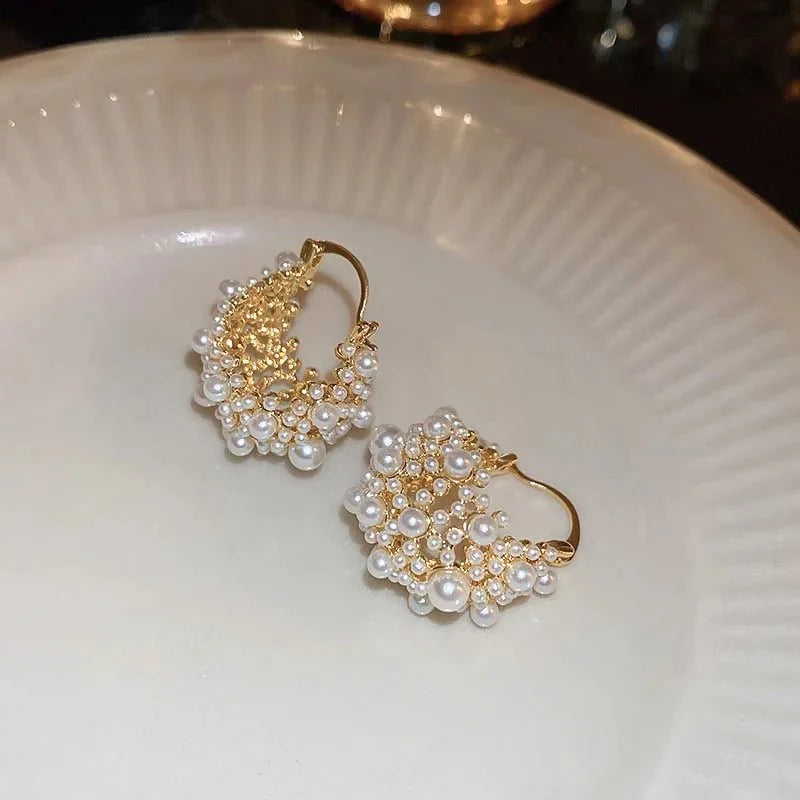 Dainty Statement Pearl Hoop Earrings
