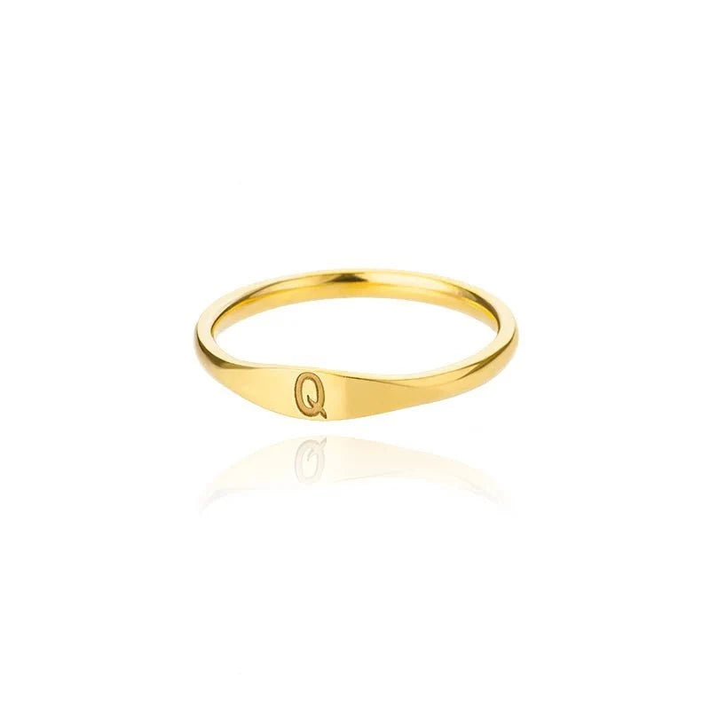 Dainty Thin Letter Initial Ring
