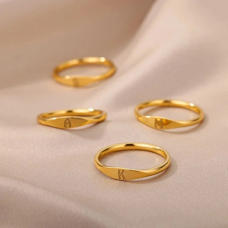 Dainty Thin Letter Initial Ring