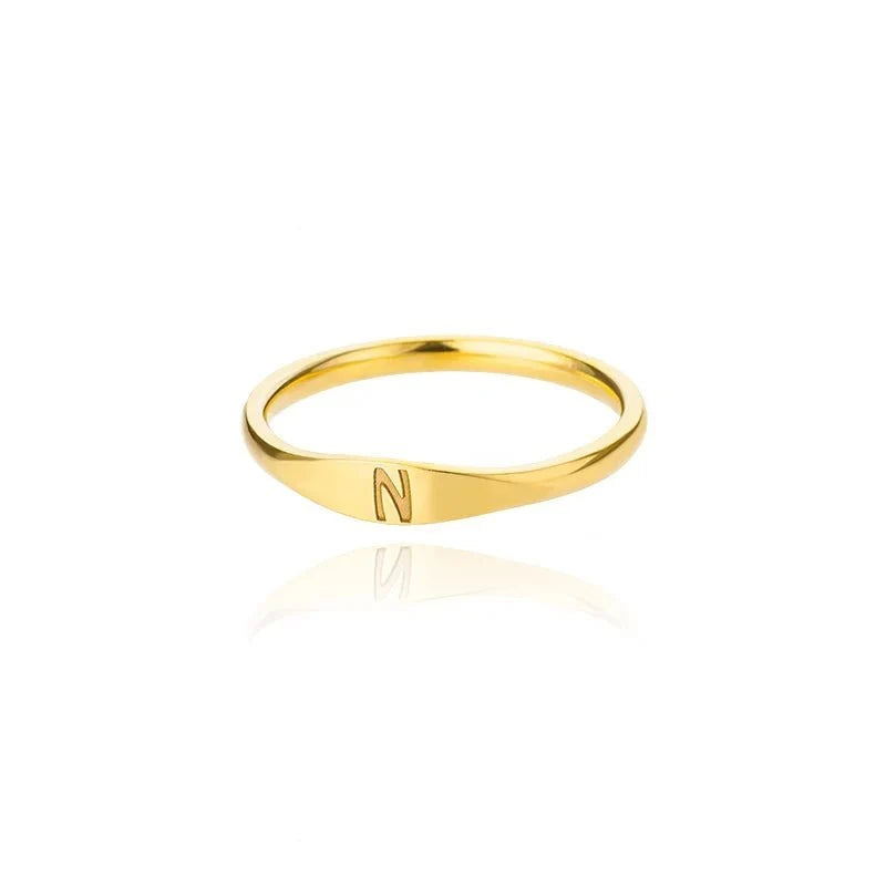 Dainty Thin Letter Initial Ring