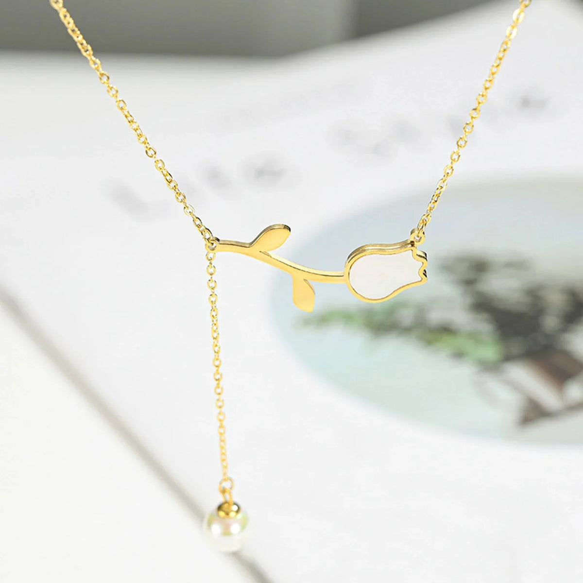 Dainty Tulip Pearl Tassel Necklace