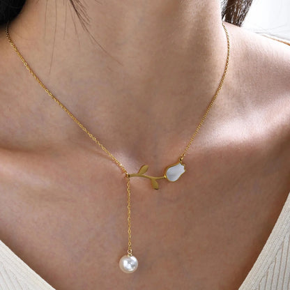 Dainty Tulip Pearl Tassel Necklace