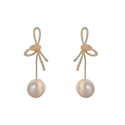 Dazzling Bowknot Pearl Drop Earrings