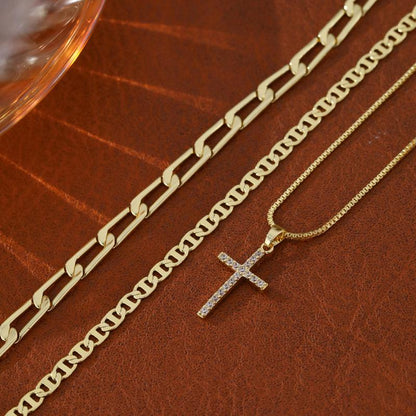 3pc 14k Layered Cross Necklace Stack